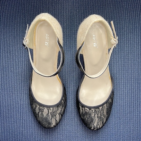 Apt. 9 Black Lace Closed Toe Platform Espadrille Wedge Sandals | EUC Size 8.5 - Picture 2 of 14